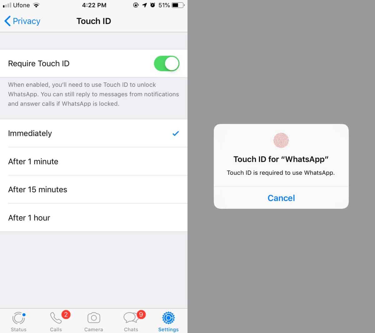 whatsapp touch id