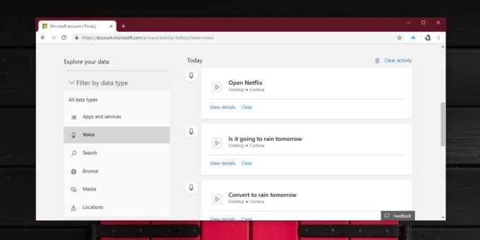 How to view Cortana voice search history on Windows 10