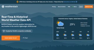 Weatherstack API Home Page