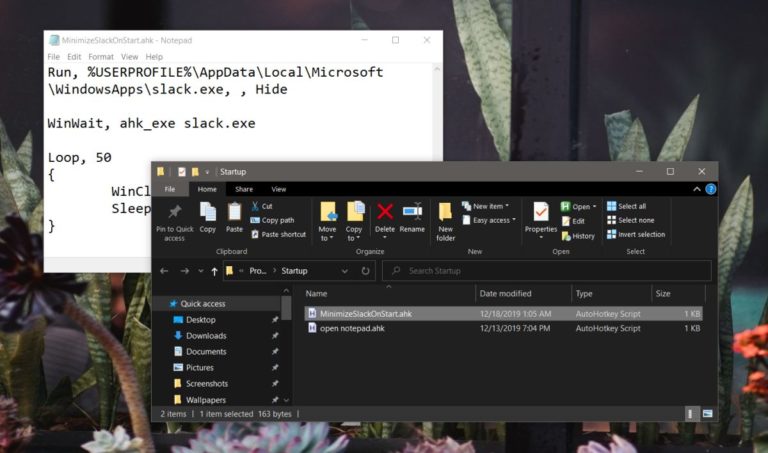 How to start Slack minimized in the background on Windows 10