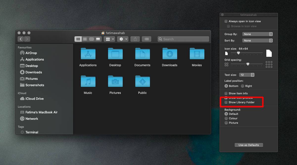 how to show library folder on mac