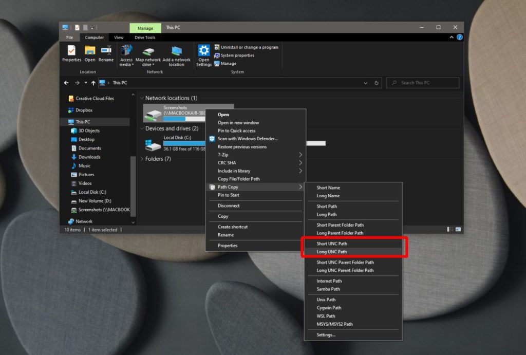 How to copy the full path for network locations on Windows 10