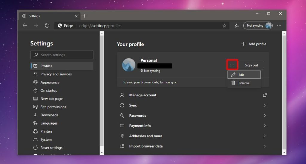 How to change the profile name in Chromium Edge on Windows 10