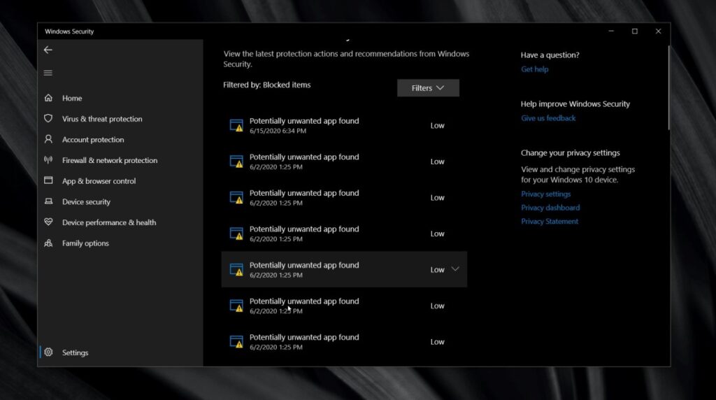 How to clear protection history in Windows Defender on Windows 10