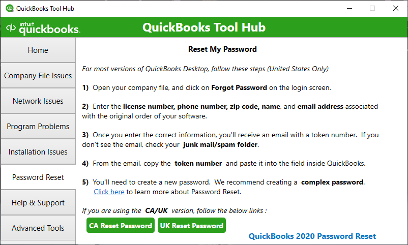 quickbooks password reset tool us