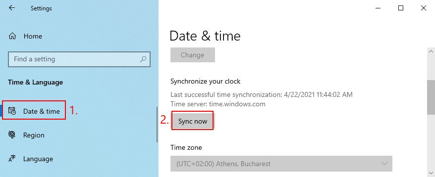 Check date and time settings