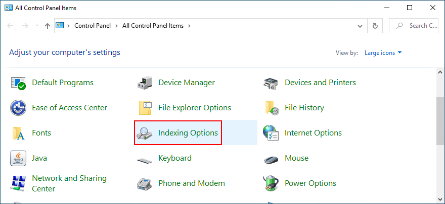 Panel index. Index options Control Panel не открывается.