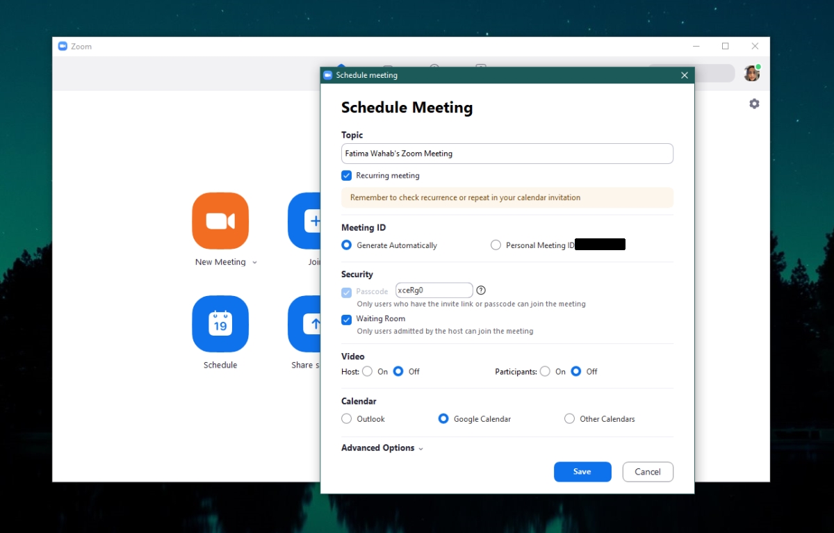 recurring meeting in zoom and personal id