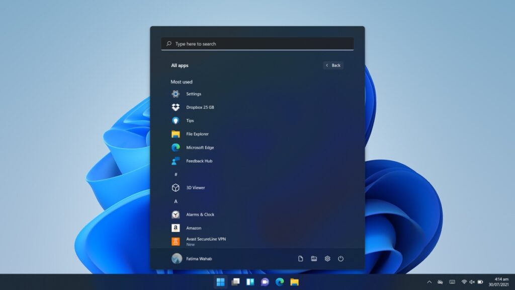 How to open the Apps list on Windows 11