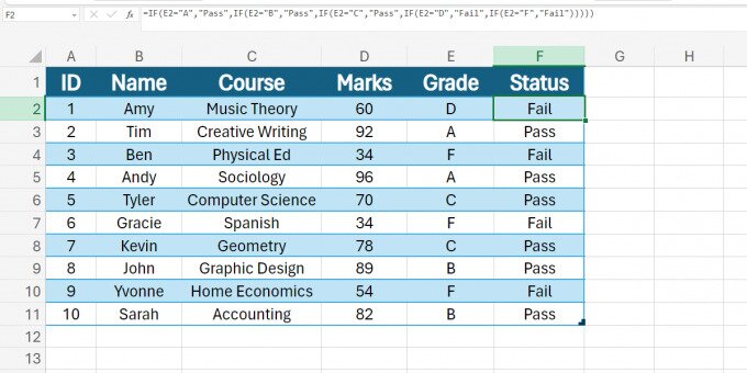 Several IF statement in one Excel formula