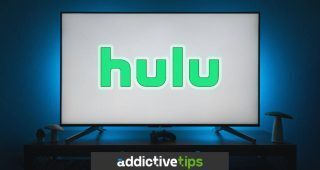 The Hulu logo on a TV in a dark room